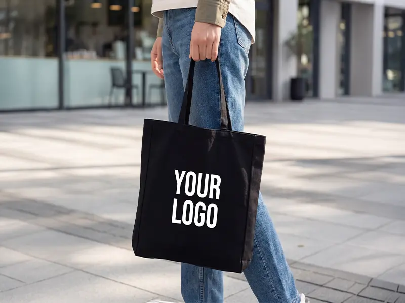 VEIRO 11665 premium black canvas shopping bag — main view